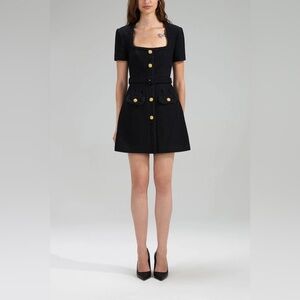 NWOT SELF-PORTRAIT Black Textured Woven Mini Dress Size 10